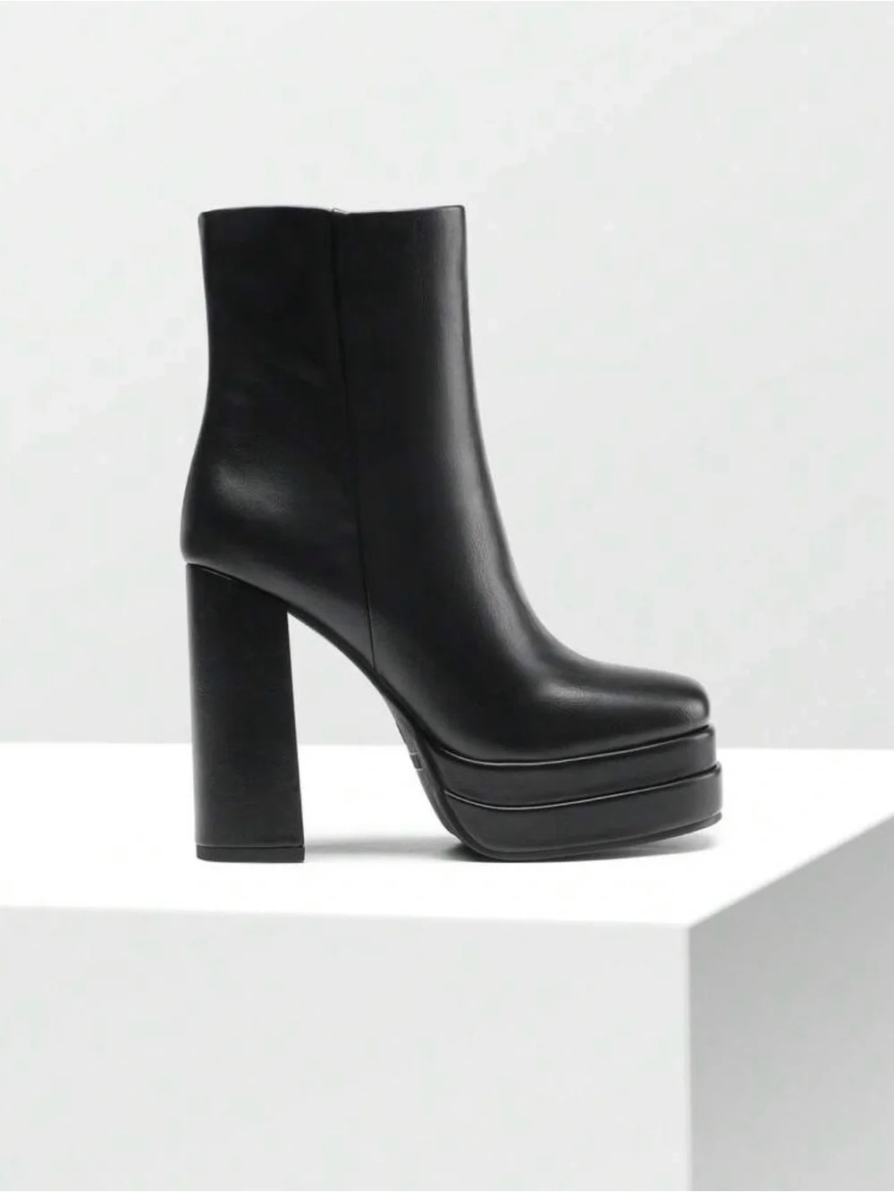 Black Platform Block Heel Ankle Boots - Women